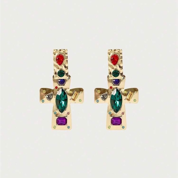 Gold Multi cross Drop earring M693 - Picture 3 of 4